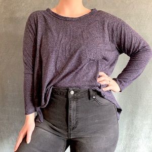 Cropped High-Low Long Sleeve Navy Top